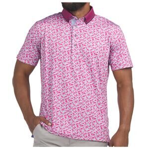 Greyson Merwof Golf Polo Shirt in Glasseye, pink & gray, sz Large NWT